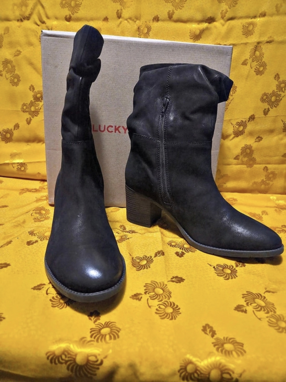 Lucky Brand Embrleigh Mid-Calf Slouch Leather Boot Black